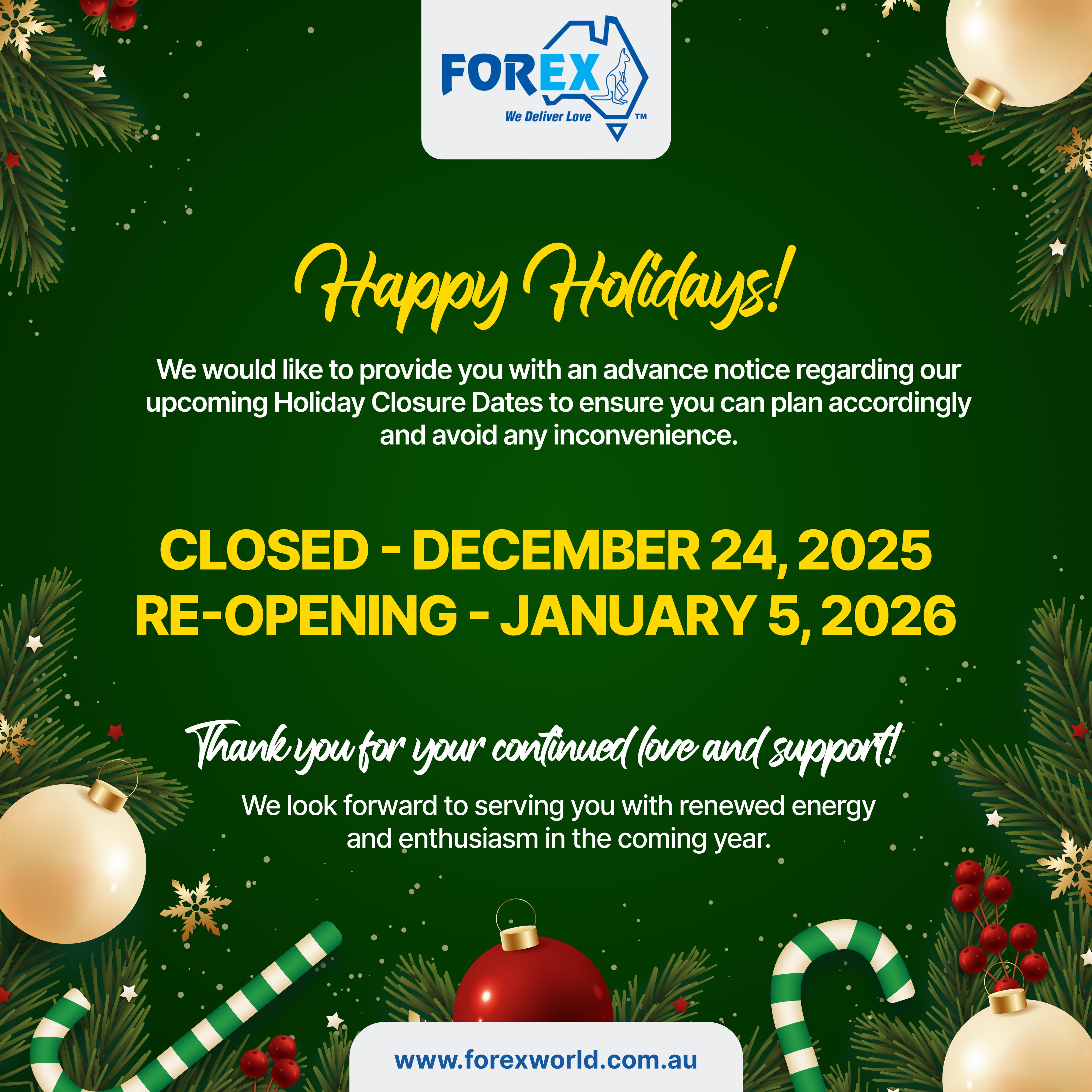 Forex World Holiday Closure 2025